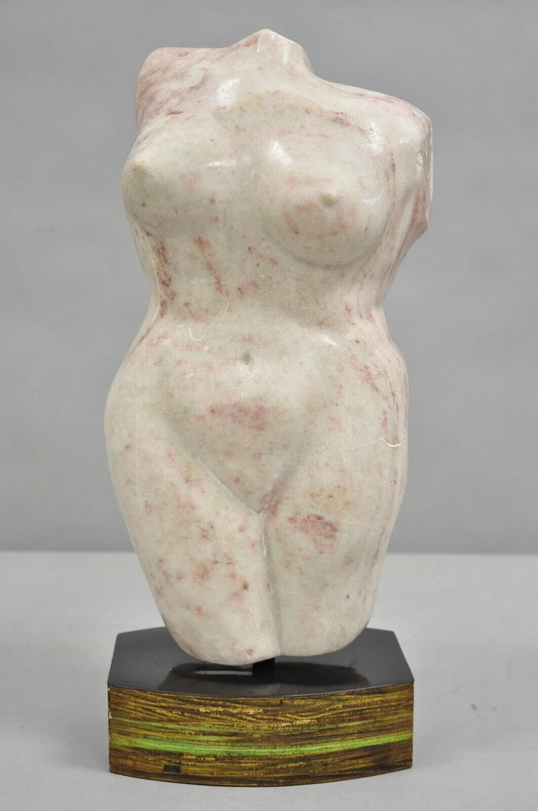Vintage Modernist Carved Pink Alabaster 16" Nude Female Torso Sculpture
