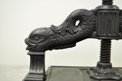 Antique 19th C. Cast Iron Classical Figural Dolphin Victorian Book Press