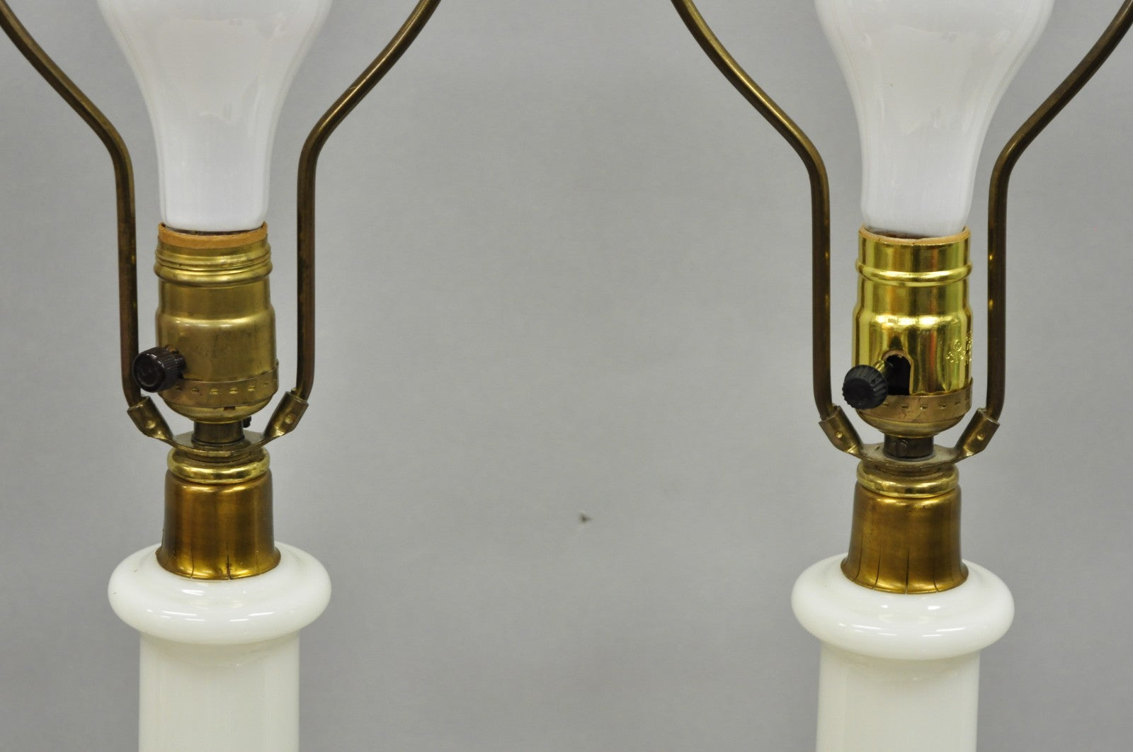 Vintage Italian Neoclassical White Milk Glass Empire Column Table Lamps - a Pair