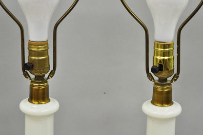 Vintage Italian Neoclassical White Milk Glass Empire Column Table Lamps - a Pair