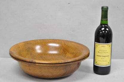 Vintage Mid Century Modern Turn Carved Double Rim Walnut Wooden Salad Fruit Bowl