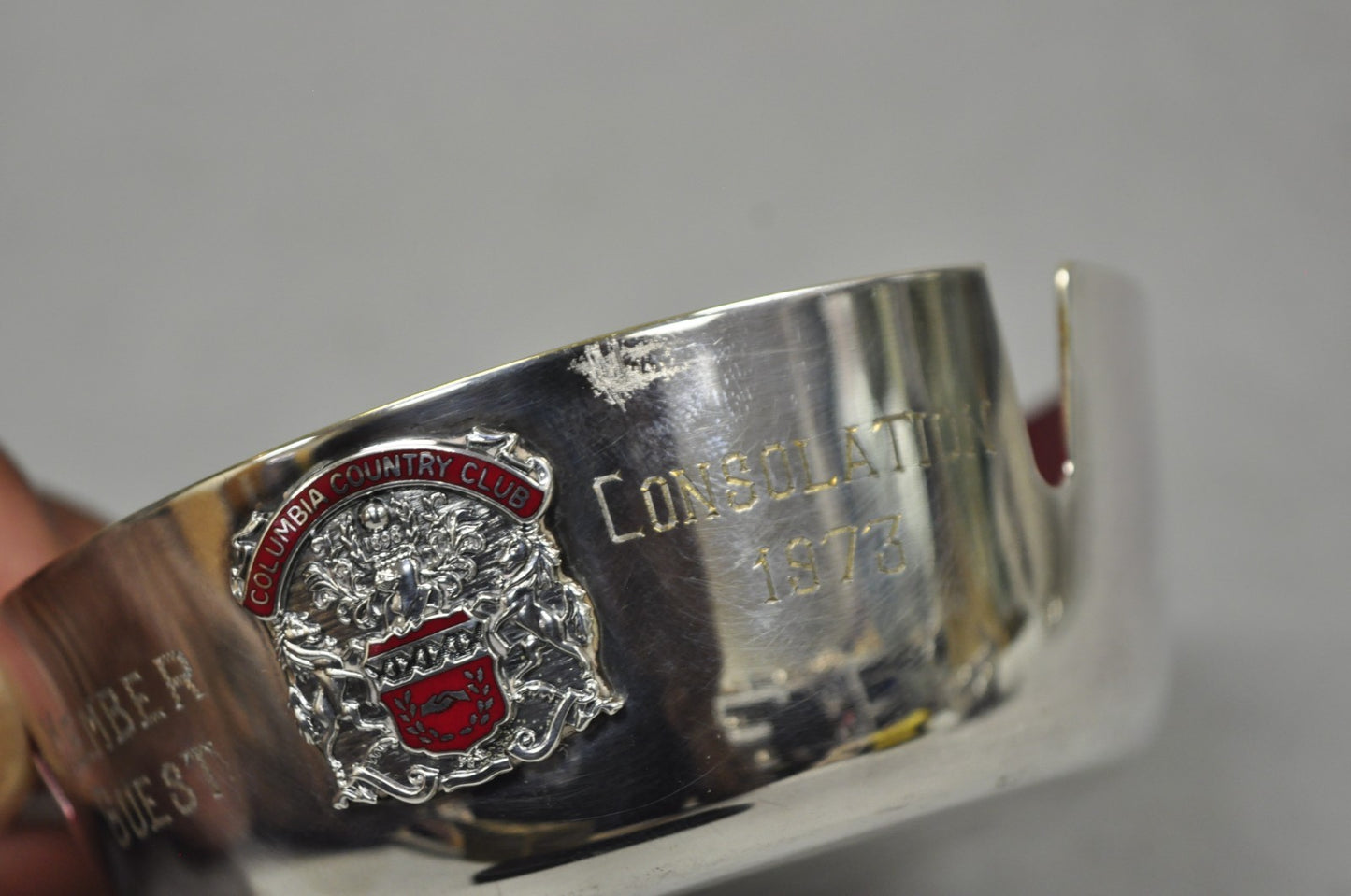 Vintage Reed & Barton 22 Silver Plated Red Enamel Columbia Country Club Ashtray