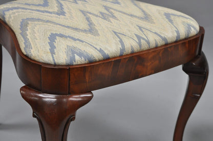 Vintage Queen Anne Style Crotch Mahogany Dining Room Side Chairs - a Pair