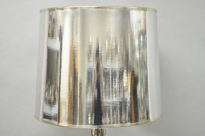 Vintage Italian Mid Century Modern Tall Sculptural Silver Ceramic Table Lamp