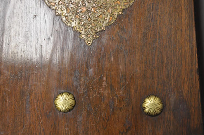 Antique Anglo Indian Oak Wood & Brass Mounted Syrian Coffer Blanket Chest Trunk
