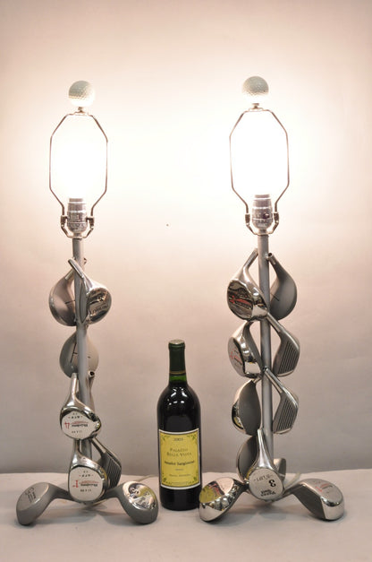 Decorative Modern Real Golf Club Mancave Game Room Table Lamps - a Pair