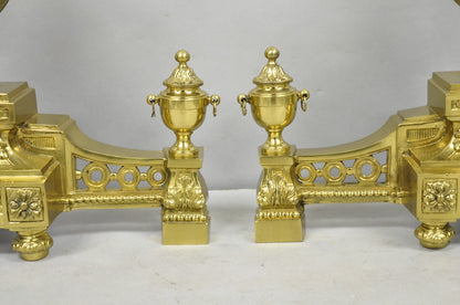 Vintage French Empire Style Gold Brass Urn Fireplace Chenet Andirons - a Pair