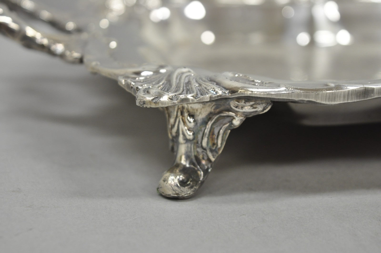 Vintage Victorian Silver Plated Narrow Footed Bar Serving Tray w Handles by Eton