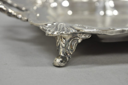 Vintage Victorian Silver Plated Narrow Footed Bar Serving Tray w Handles by Eton