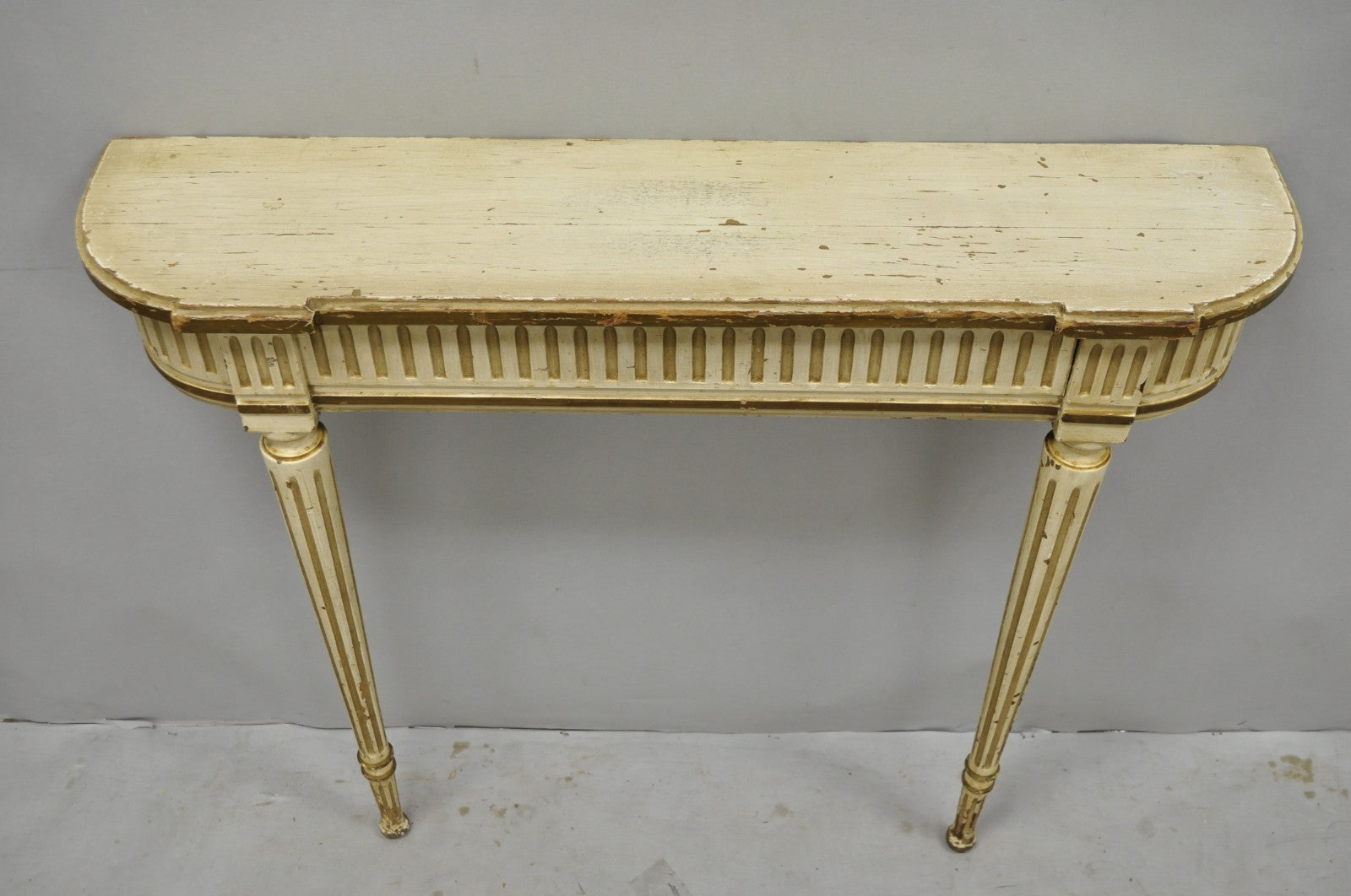 Vintage French Provincial Louis XVI Distress Cream Painted Wall Console Table