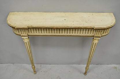 Vintage French Provincial Louis XVI Distress Cream Painted Wall Console Table