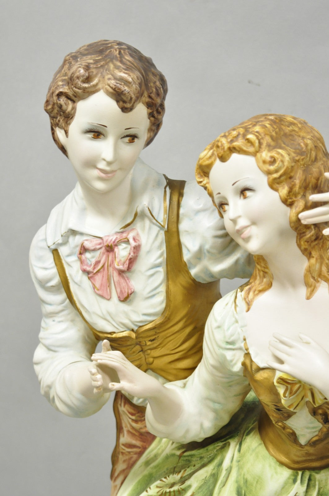 Vintage 1964 Azzolin Brothers Ceramic Boy & Girl Large Courting Statue Figurine