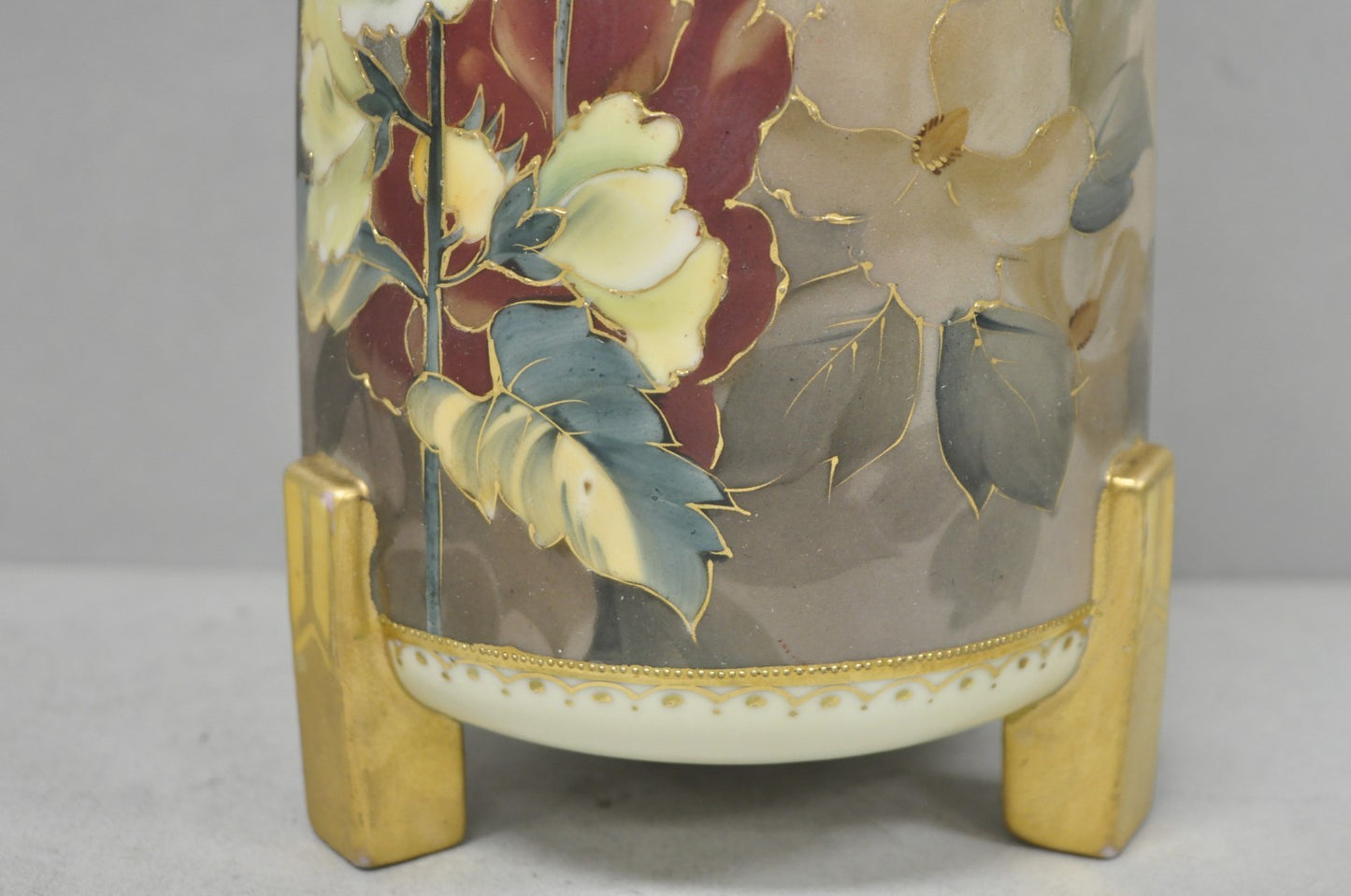 Antique Nippon Noritake Hand Painted Art Nouveau Porcelain Footed Round Vase