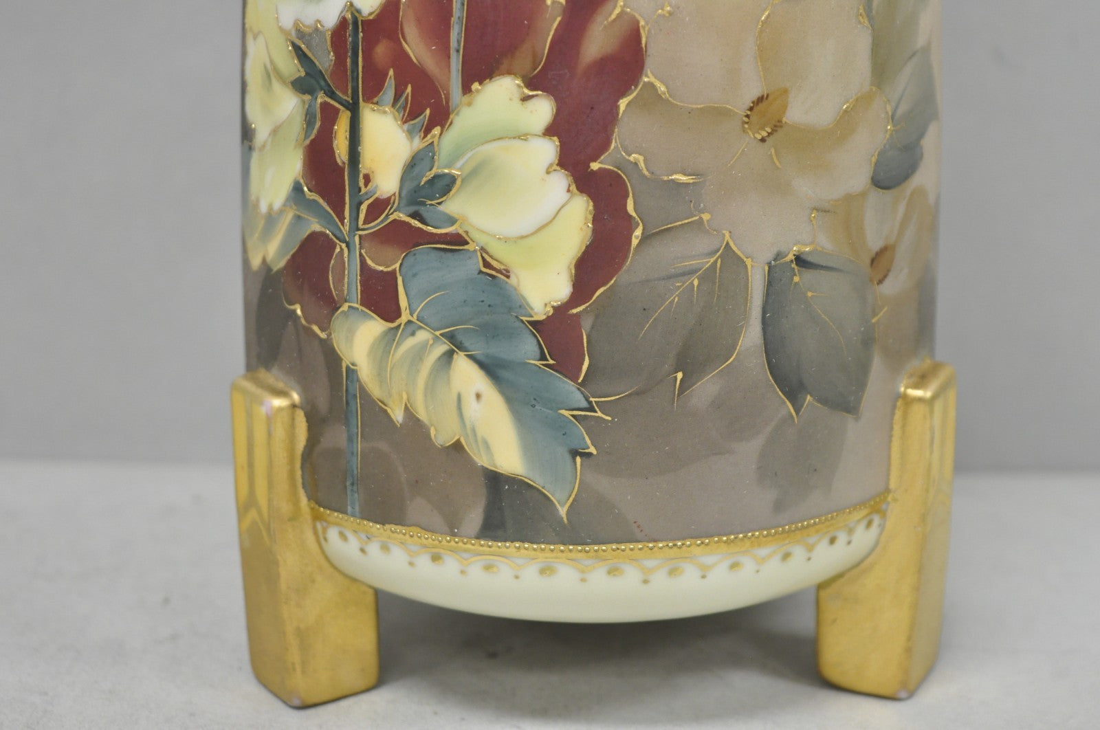 Antique Nippon Noritake Hand Painted Art Nouveau Porcelain Footed Round Vase