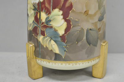 Antique Nippon Noritake Hand Painted Art Nouveau Porcelain Footed Round Vase