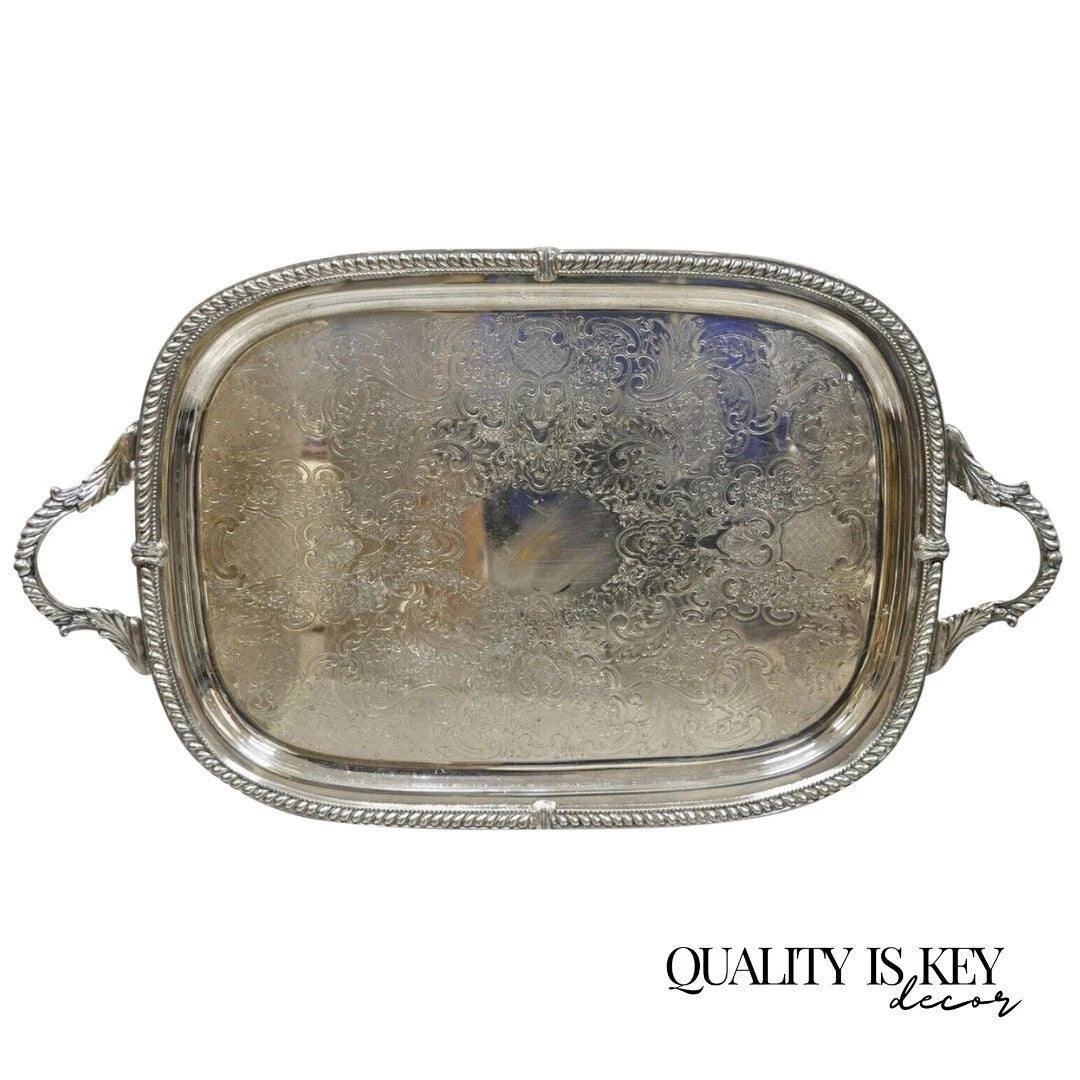 Vintage Victorian Silver Plated Regency Twin Handle Bar Platter Serving Tray