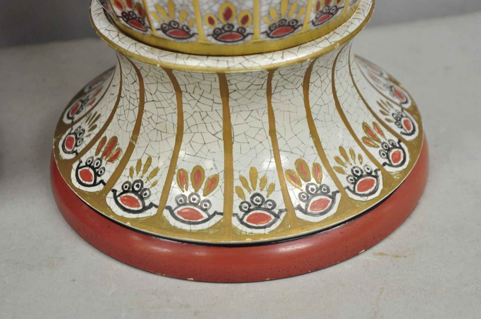 Victorian Red White Floral Painted French Porcelain Jardinière Table Lamps, Pair