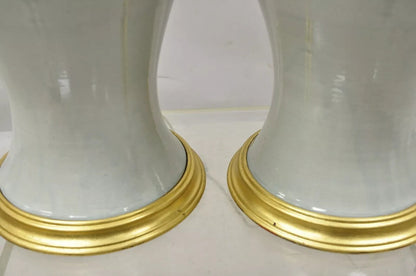 Chinoiserie Porcelain Celadon Green Glazed Ceramic Temple Jar Table Lamps - Pair