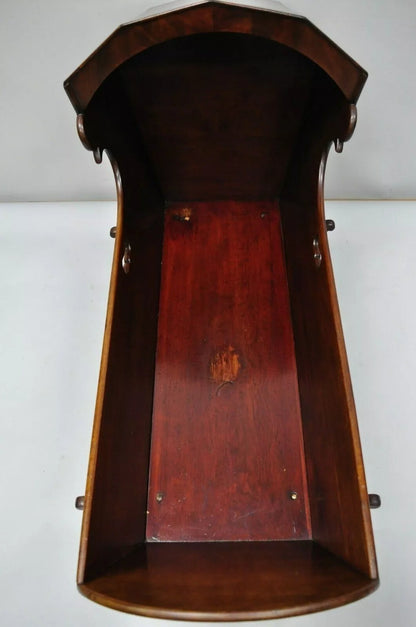 Antique Victorian Dovetailed Crotch Mahogany Wooden Hooded Baby Cradle
