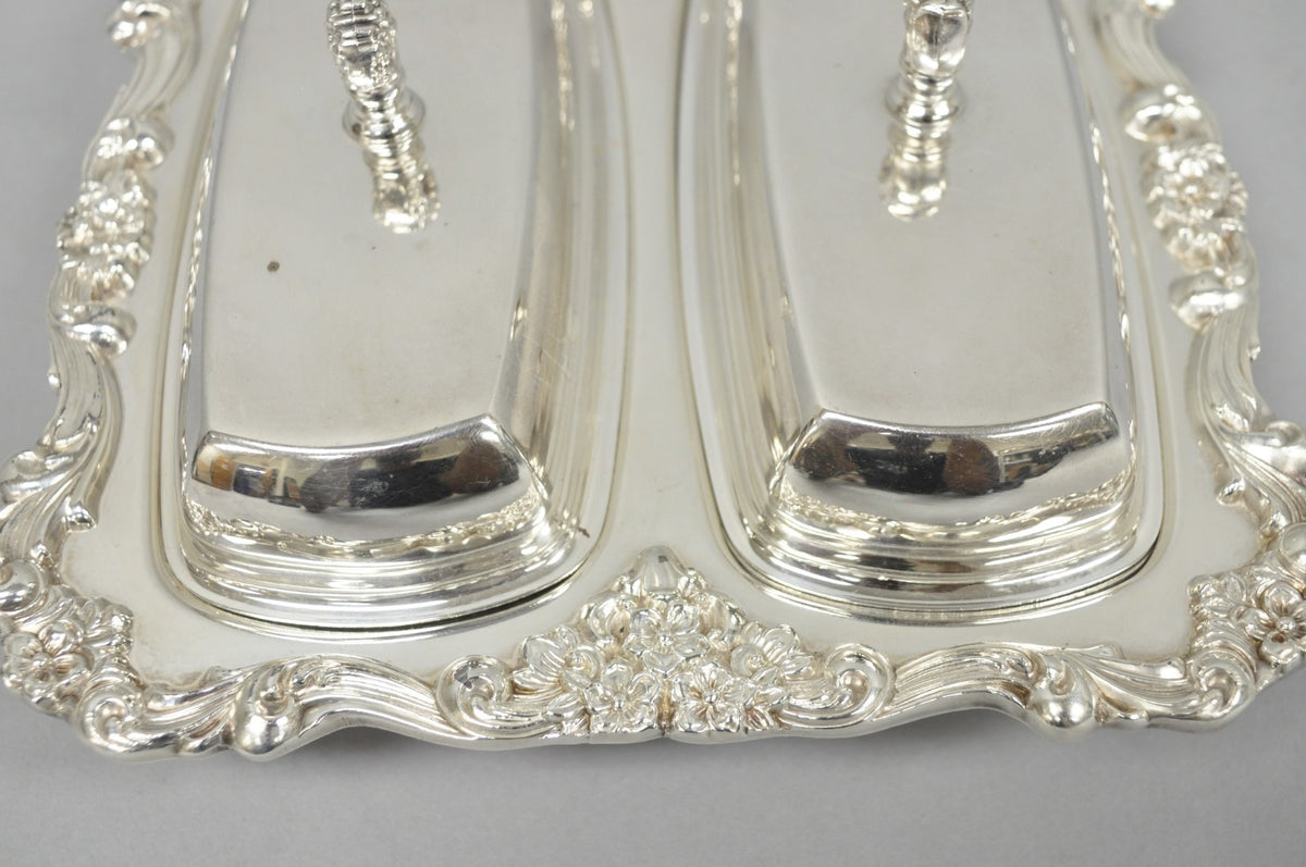 Vintage Poole Lancaster Rose Victorian Silver Plated Twin Double Butter Dish (B)