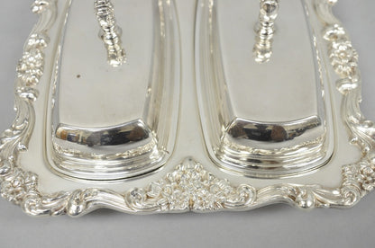 Vintage Poole Lancaster Rose Victorian Silver Plated Twin Double Butter Dish (B)