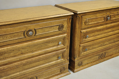 Vintage French Country Provincial Oak Wood 3 Drawer Bachelor Chest Commode Pair