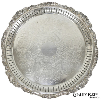 Vintage Baroque by Wallace Silver Plated Round Footed Serving Platter Bar Tray
