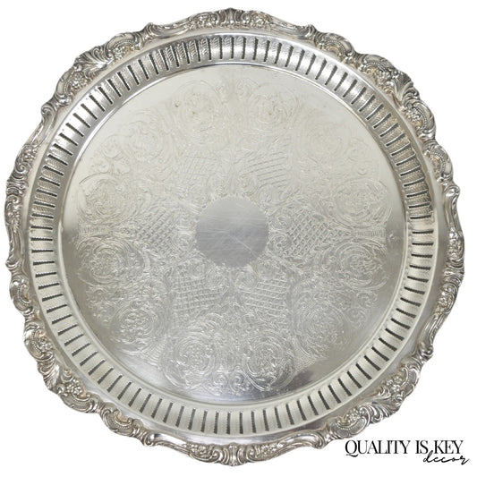 Vintage Baroque by Wallace Silver Plated Round Footed Serving Platter Bar Tray