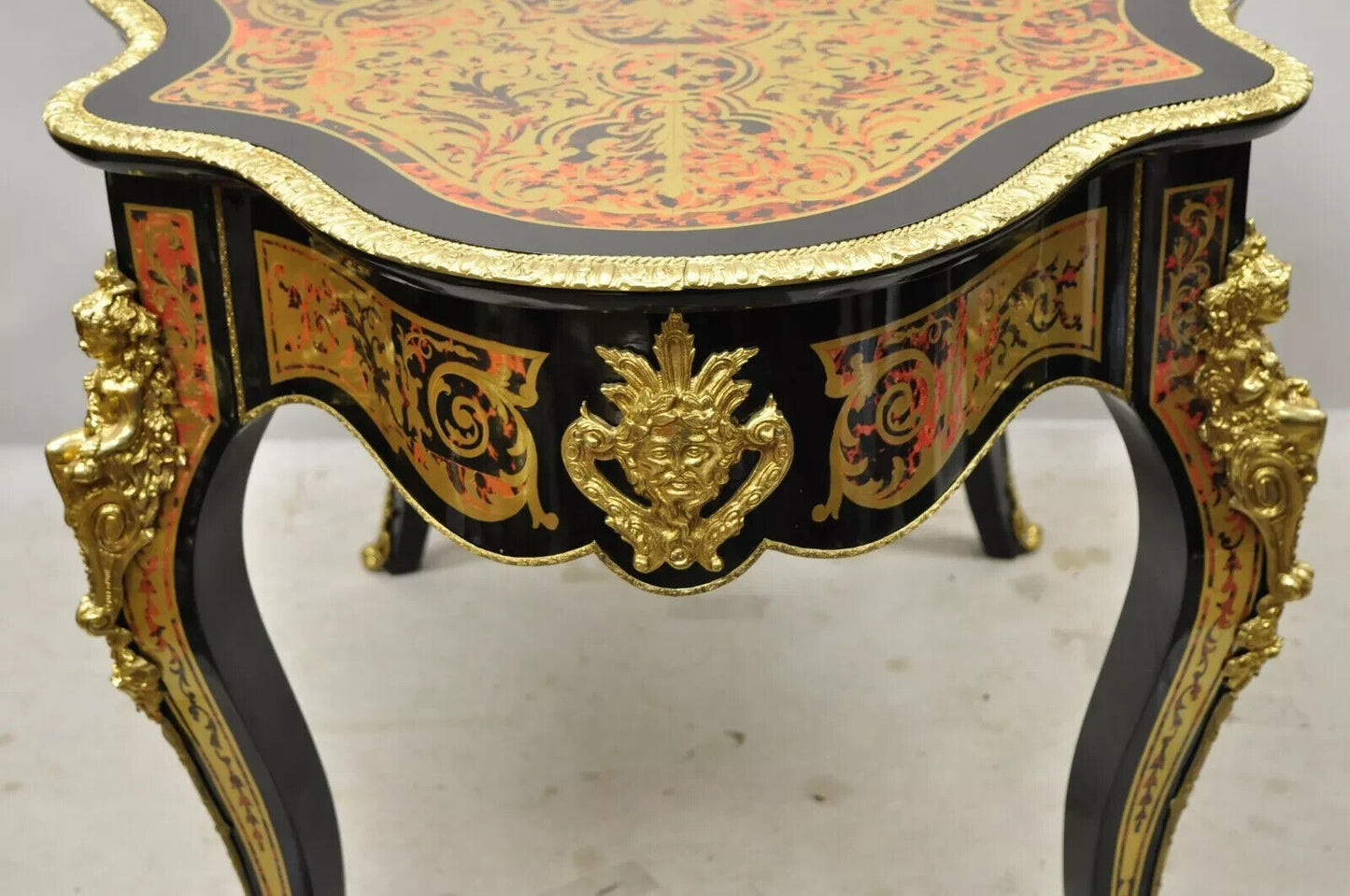 Napoleon III Style French Inlaid Brass Bronze Boulle Turtle Top Center Table