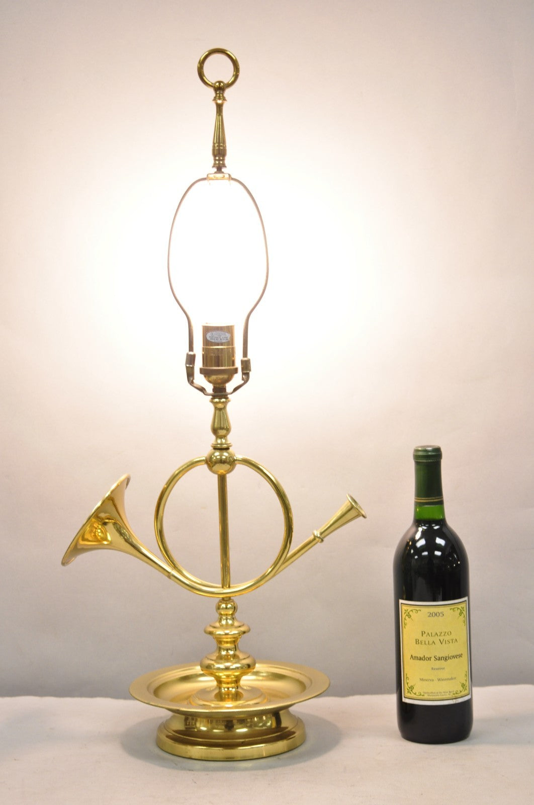 Vintage Remington Brass Equestrian Hunting Horn French Horn Table Lamp