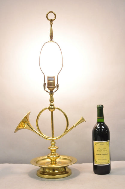 Vintage Remington Brass Equestrian Hunting Horn French Horn Table Lamp