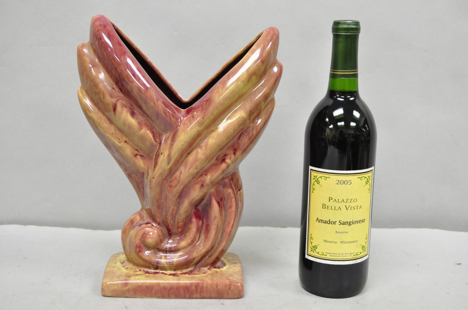 Mid Century Modern Gonder Ceramic Pottery 810 Red Flambe Flame Sculptural Vase