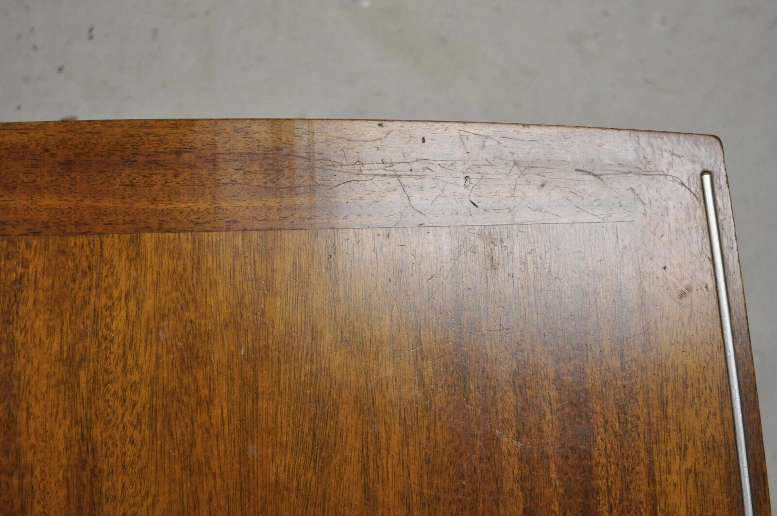 Vintage Mid Century Modern Sculpted Walnut 2 Tier End Tables w Brass Feet - Pair