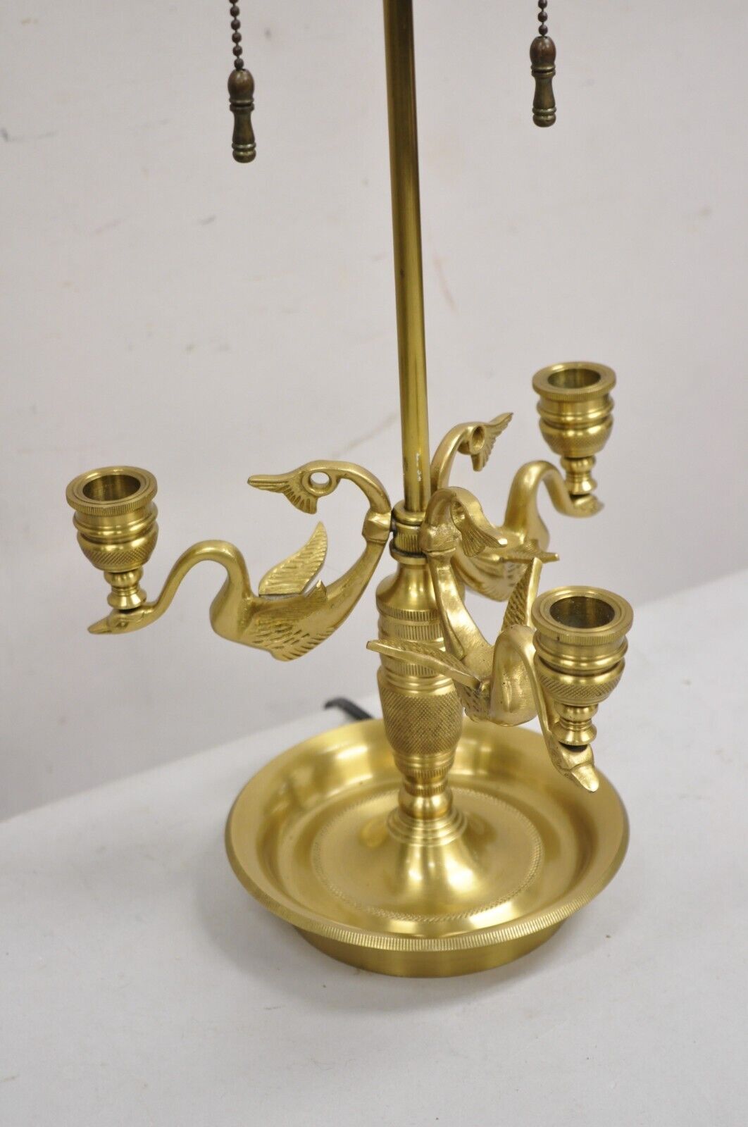 Vintage French Empire Regency Style Triple Swan Candelabra Bouillotte Desk Lamp