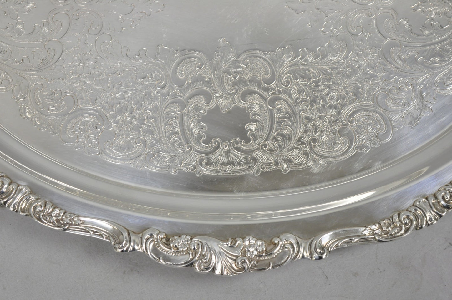 Vintage Baroque by Wallace 293F Victorian Silver Plated Oval Bar Serving Tray