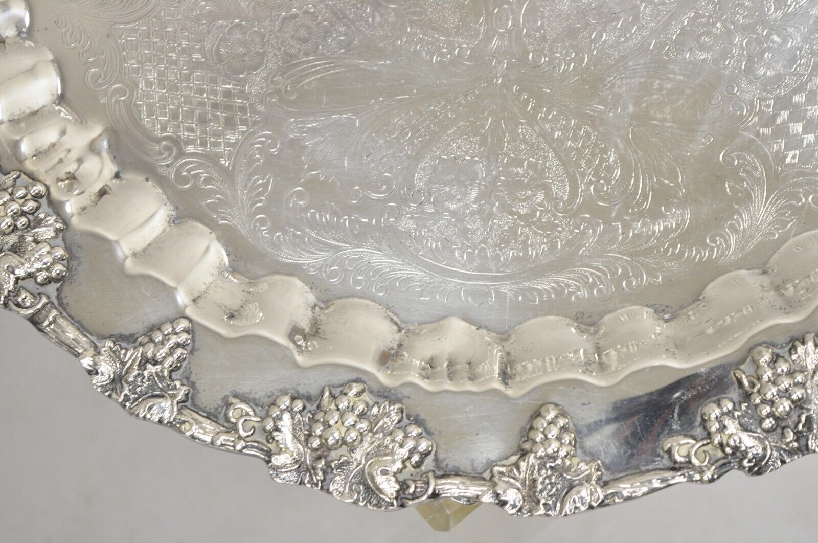 Vintage Victorian Style Silver Plated Grapevine Punch Bowl Set 12 Cups - 15 pcs