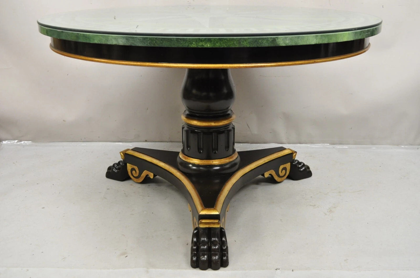 Maitland Smith French Empire Green Greek Key Sunburst Round Dining Center Table