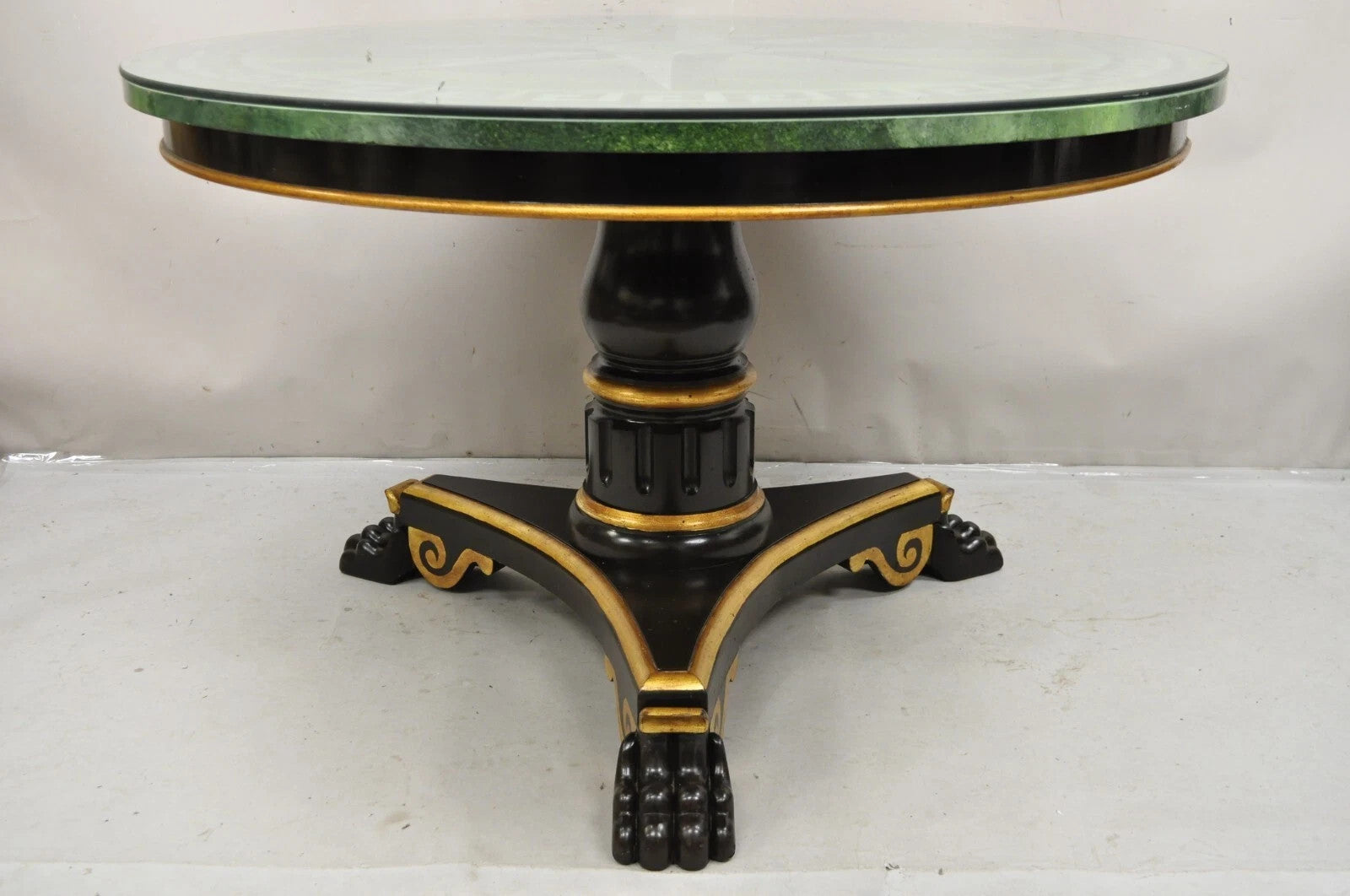 Maitland Smith French Empire Green Greek Key Sunburst Round Dining Center Table