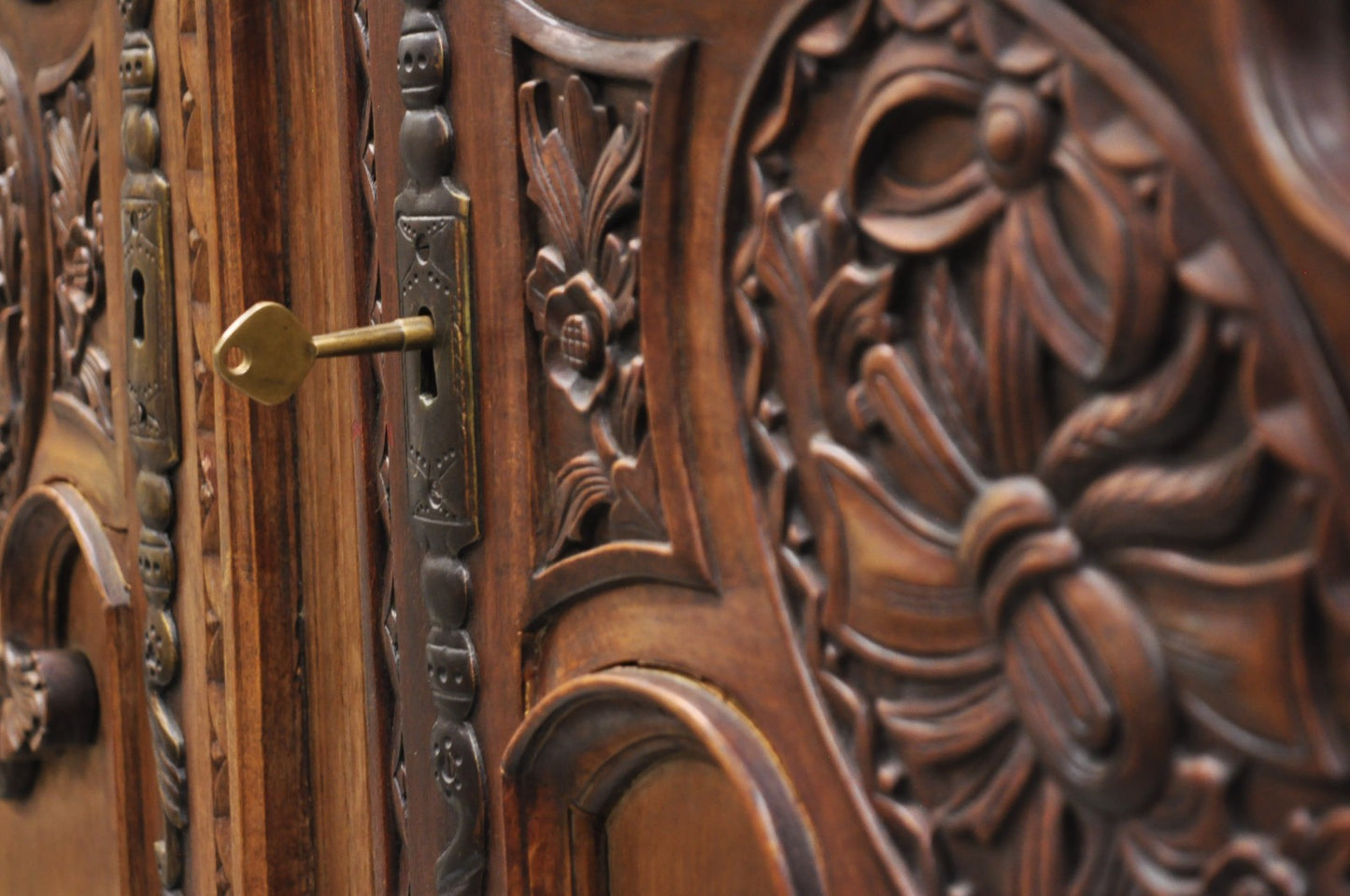 French Country Normandy France Carved Walnut Large Wardrobe Armoire Cabinet