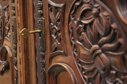 French Country Normandy France Carved Walnut Large Wardrobe Armoire Cabinet