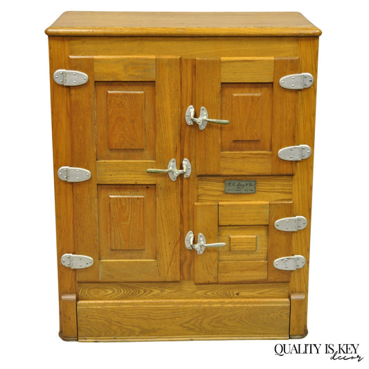 Antique RH Macy Co Victorian Oak Wood 3 Door Ice Box Vintage Refrigerator Chest