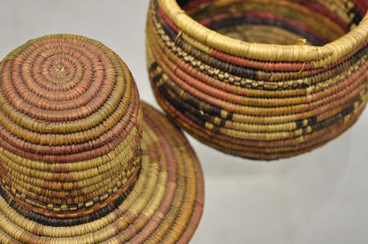 Vintage Nigerian African Tribal Hausa Woven Orange Basket with Dome Lid