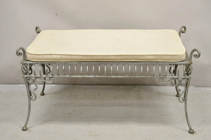 Decorator Wrought Iron Scrolling French Country Style Gray Lattice Bench