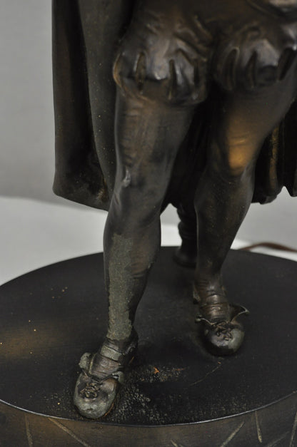 Antique French Renaissance Spelter Metal Statue of Cardinal Mazarin Table Lamp