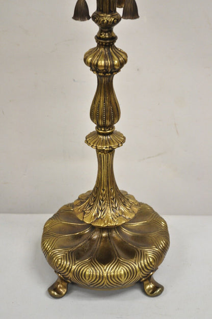 Vintage French Art Nouveau Metal 3 Light Tall Brass Lotus Candlestick Table Lamp