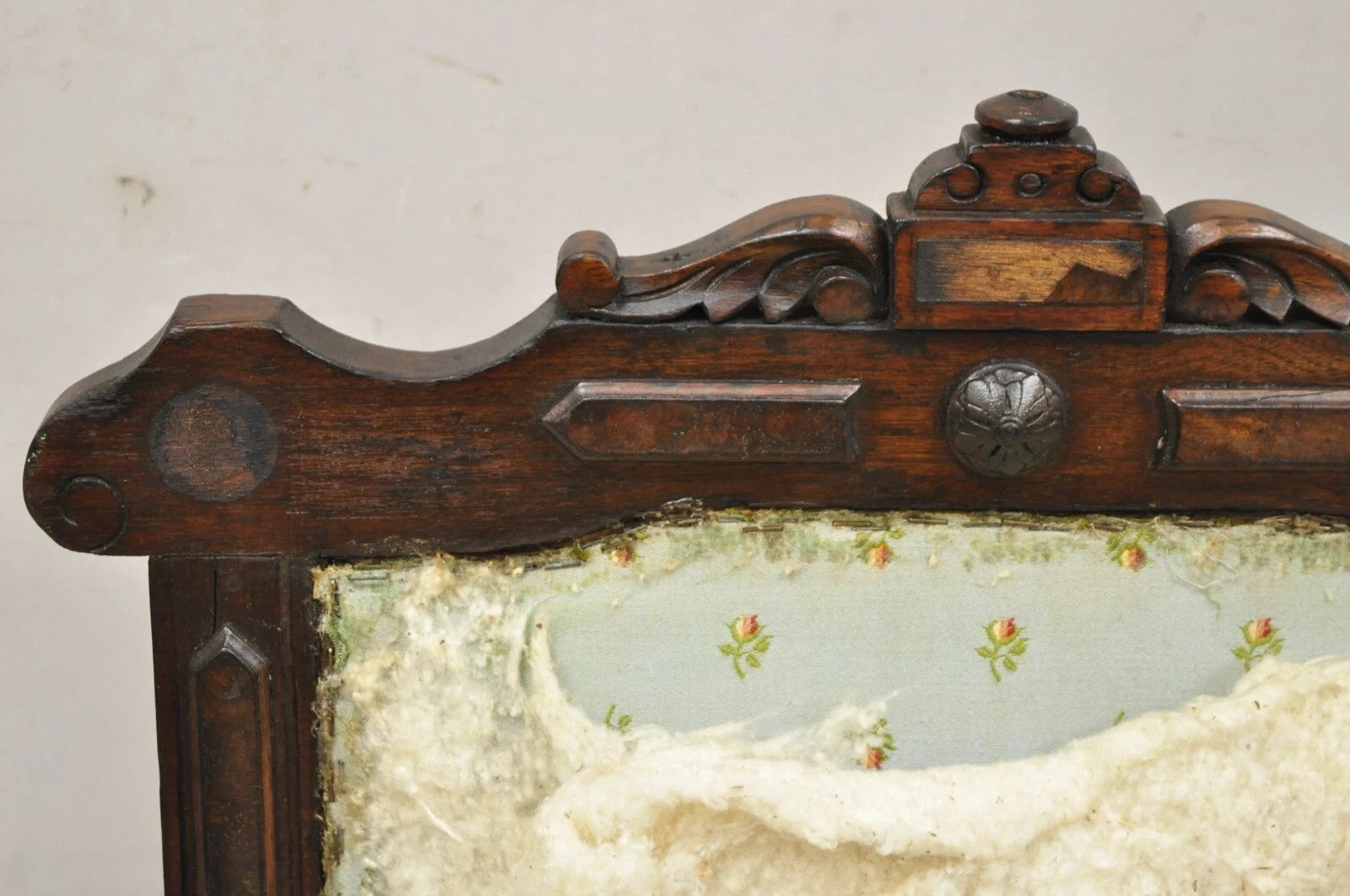 Antique Small Child's Eastlake Victorian Carved Walnut Distress Parlor Arm Chair