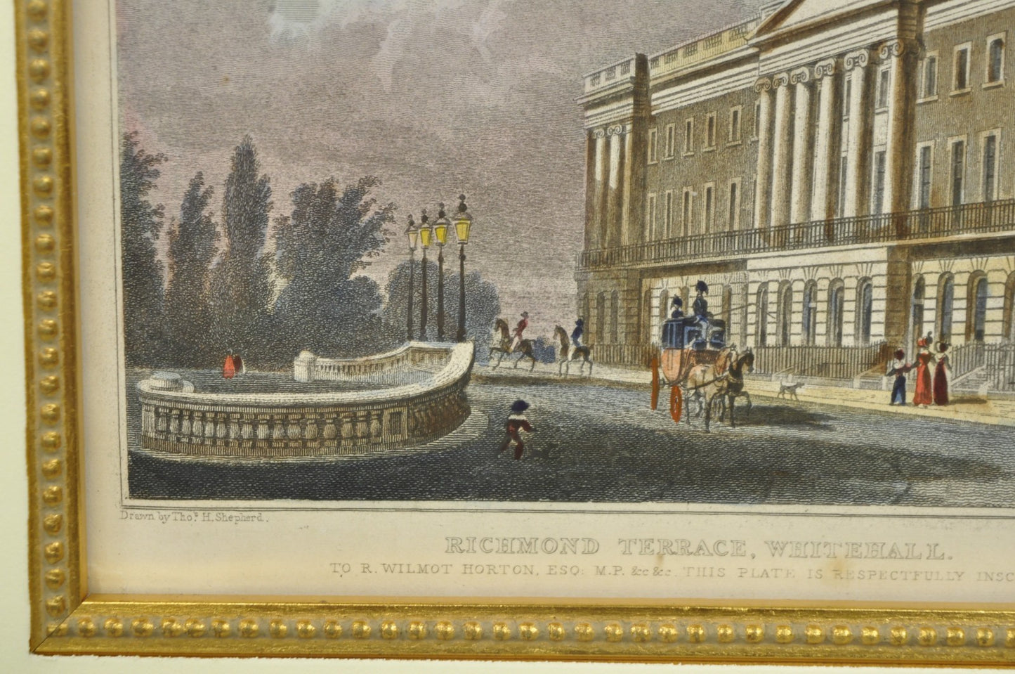 Antique "Richmond Terrace, Whitehall" Color Print by T. Shepherd, M.S Barenger
