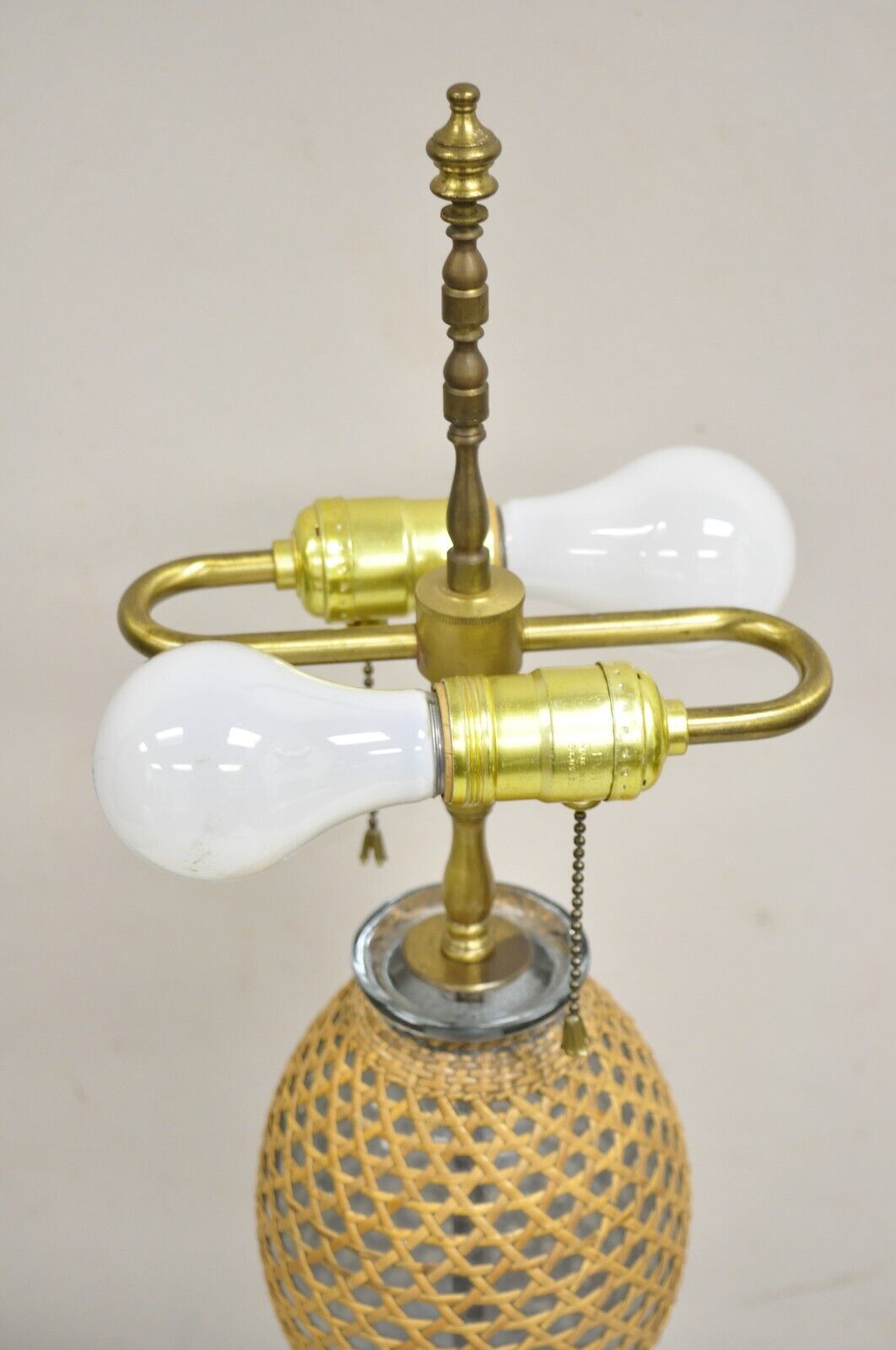 Antique French Victorian Rattan Wrapped Blown Glass Seltzer Bottle Table Lamp