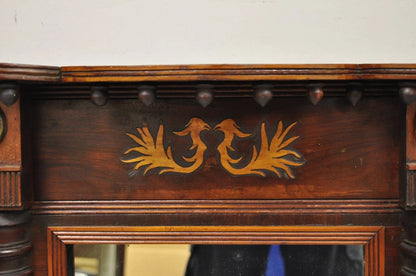 Antique American Empire Walnut Leaf Carved Wall Console Pier Mirror