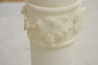 Antique Italian Carved Alabaster Maple Leaf Classical Pedestal Column Stand